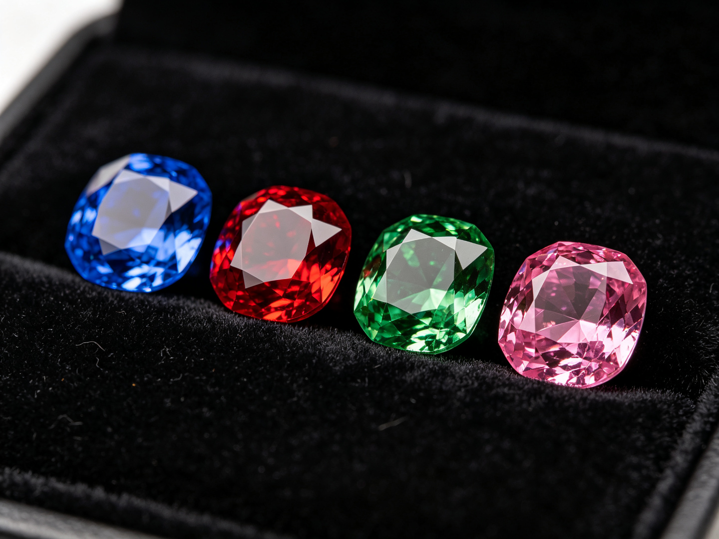 Loose natural colored gemstones on black velvet